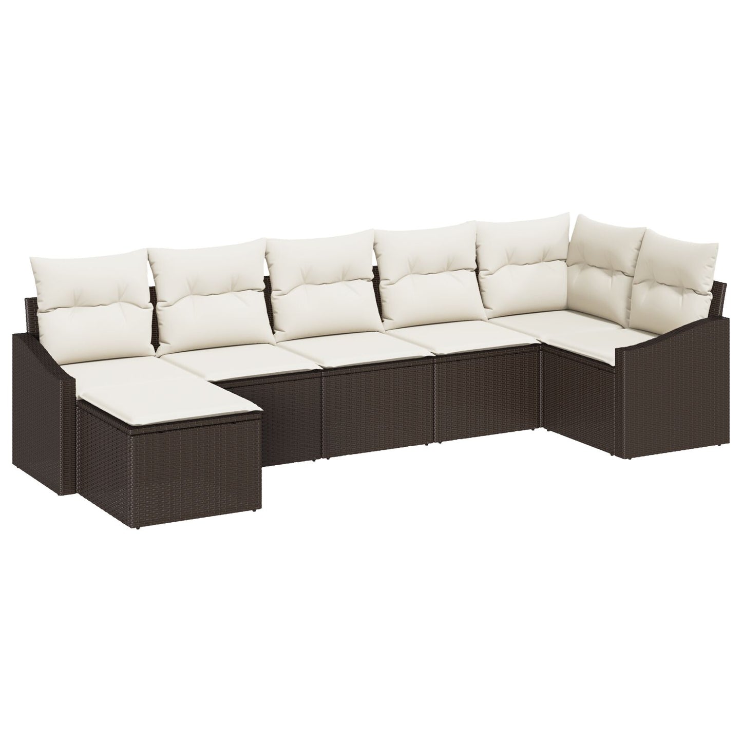 7-Delige Tuin Sofa Set Met Kussens Bruin Poly Rattan