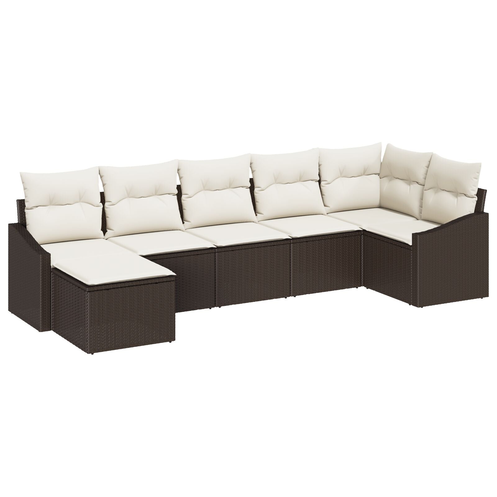 7-Delige Tuin Sofa Set Met Kussens Bruin Poly Rattan