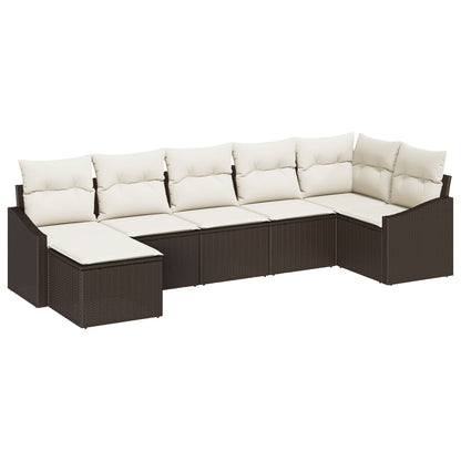 7-Delige Tuin Sofa Set Met Kussens Bruin Poly Rattan