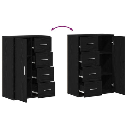 Sideboard Set Van 2 Zwart Eiken Hout, Metalen Handvatten