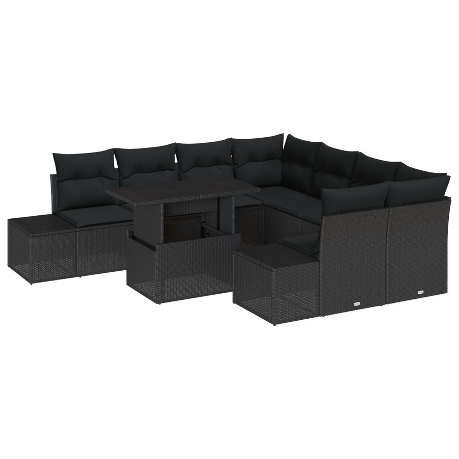 9 Delig Tuinbank Set Met Kussens Zwart Poly Riet