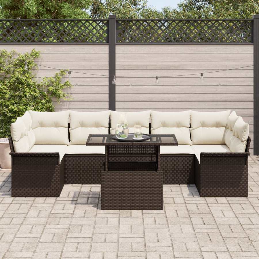 8 Delige Tuin Sofa Set Met Kussens Bruin Poly Rattan