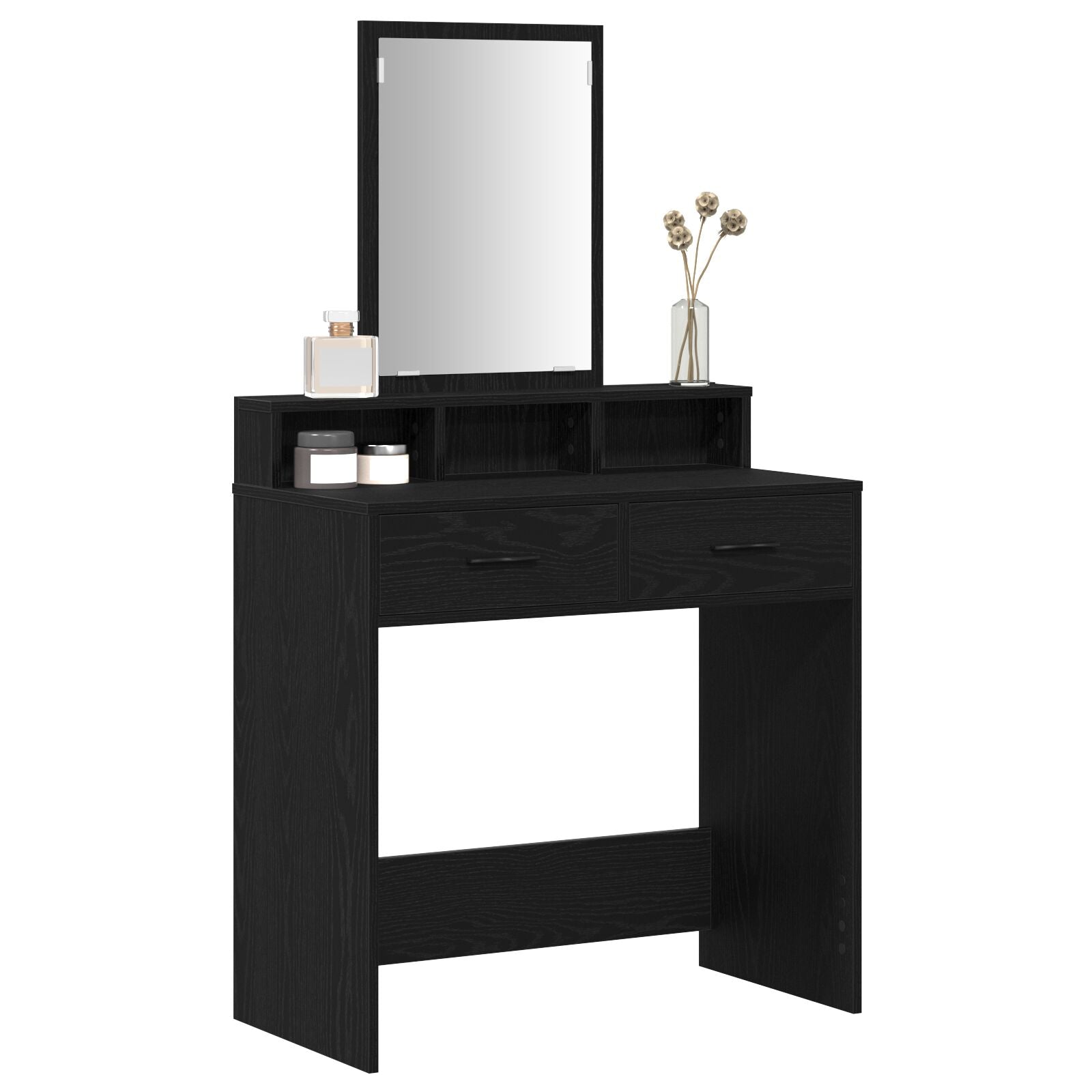 Kaptafel Mdf En Glas Kaptafel 79 x 41 x 140 cm Zwart eiken