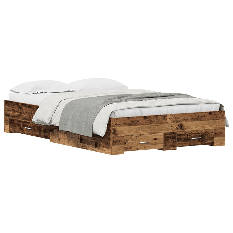 Bed Frame Met Lades Oud Hout 120X200 Cm Bewerkt Hout Ambachtelijk Eiken