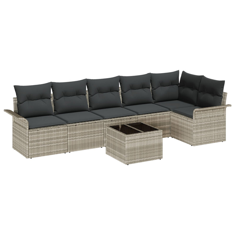 7 Deeltjes Tuin Sofa Set Met Kussens Grijze Poly Rattan Lichtgrijs met tafel