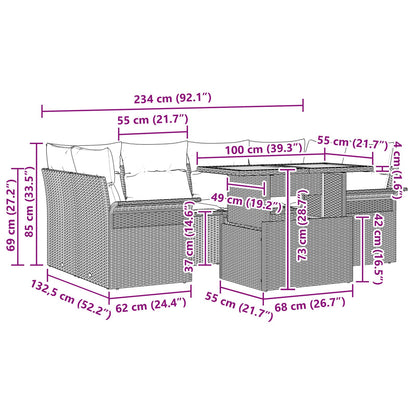 7-Delige Tuinsofa Set Met Kussens Zwart Poly Rieten Acacia