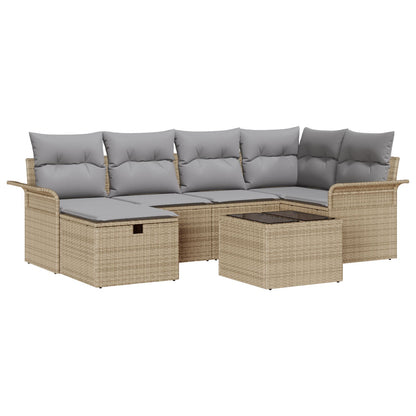 7-Delige Tuin Sofa Set Met Kussens Beige Poly Rattan
