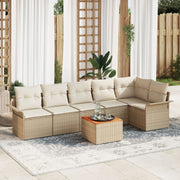 Garden Lounge Set with Cushions 7 pcs Beige poly rattan