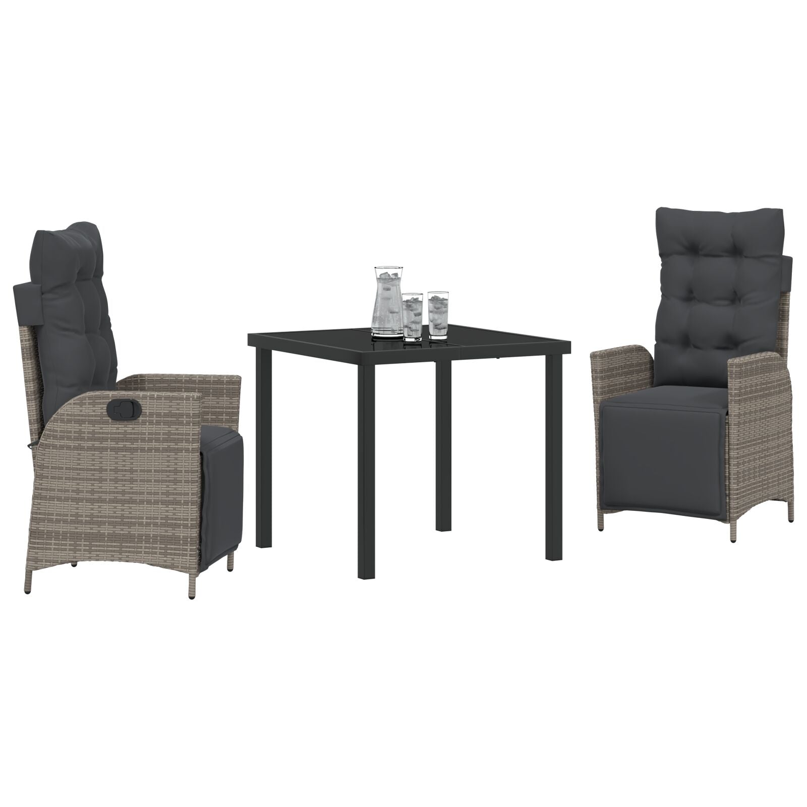 3-Delige Tuin Eetset Grijs Poly Rattan