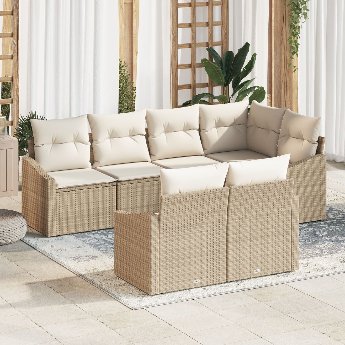 Tuin Sofa Set Set Van 7 Beige Hars Rattan Tuin Sofa Set