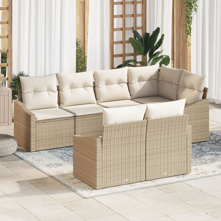Tuin Sofa Set Set Van 7 Beige Hars Rattan Tuin Sofa Set