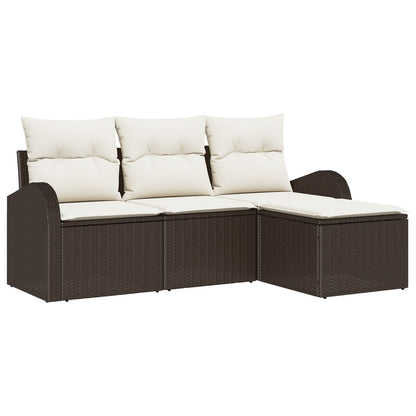 4 Delige Tuin Sofa Set Met Kussens Bruin Poly Rattan
