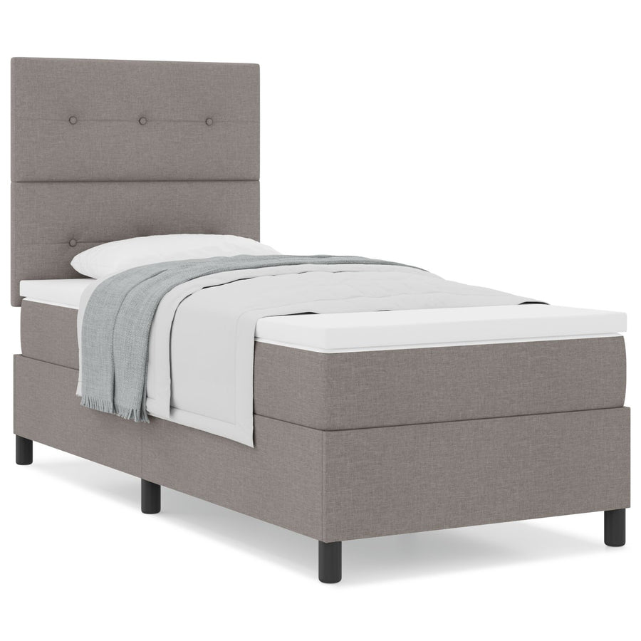 Boxspring Bed Met Matras Eenpersoons Stof Taupe 90 x 190 cm Knop tufted