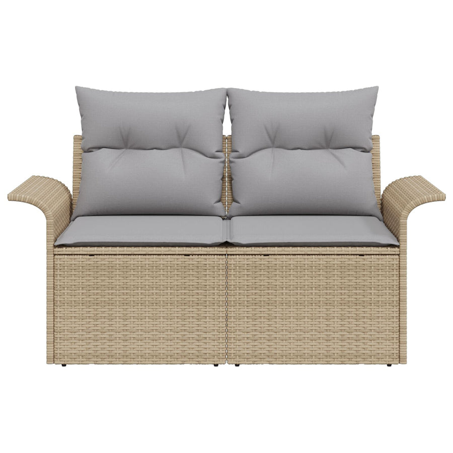 2-Zits Tuinsofa Met Kussens Poly Rattan Beige en grijs zonder opslag
