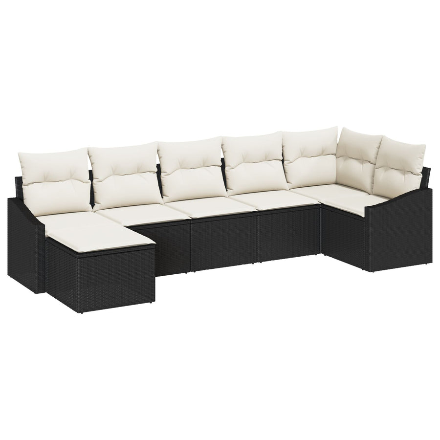 7-Delige Tuinset Met Kussens Zwart Poly Rattan