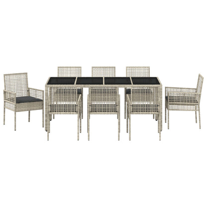 9-Delige Tuin Eetset Lichtgrijs Poly Rattan