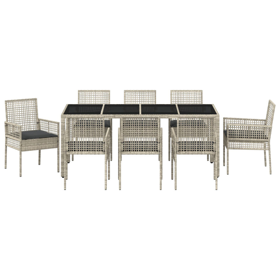 9-Delige Tuin Eetset Lichtgrijs Poly Rattan