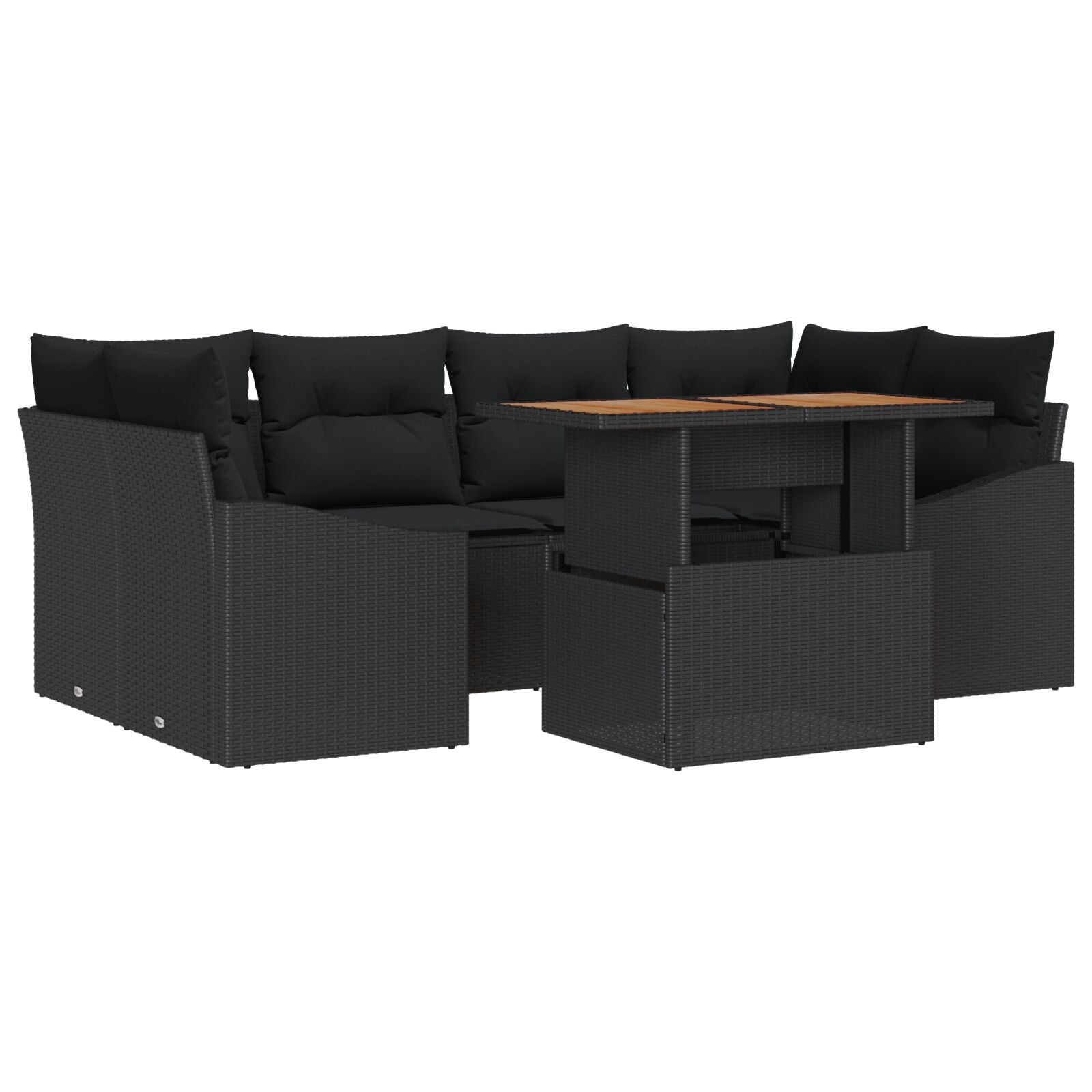 Tuin Sofa Set Set Van 7 Zwart Poeder-Gecoat Staal En Rattan