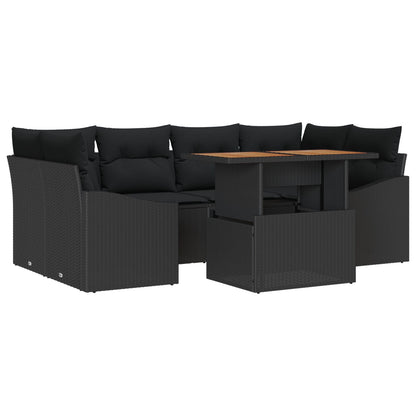 Tuin Sofa Set Set Van 7 Zwart Poeder-Gecoat Staal En Rattan