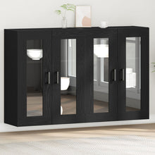 Wandkast Set Van 2 Zwart Eiken Bewerkt Hout, Glas