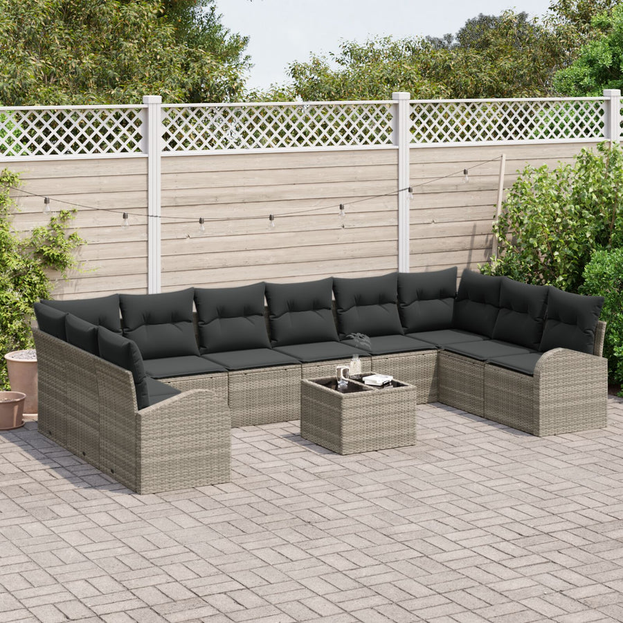 11-Delige Tuin Sofa Set Met Kussens Grijs Poly Rattan