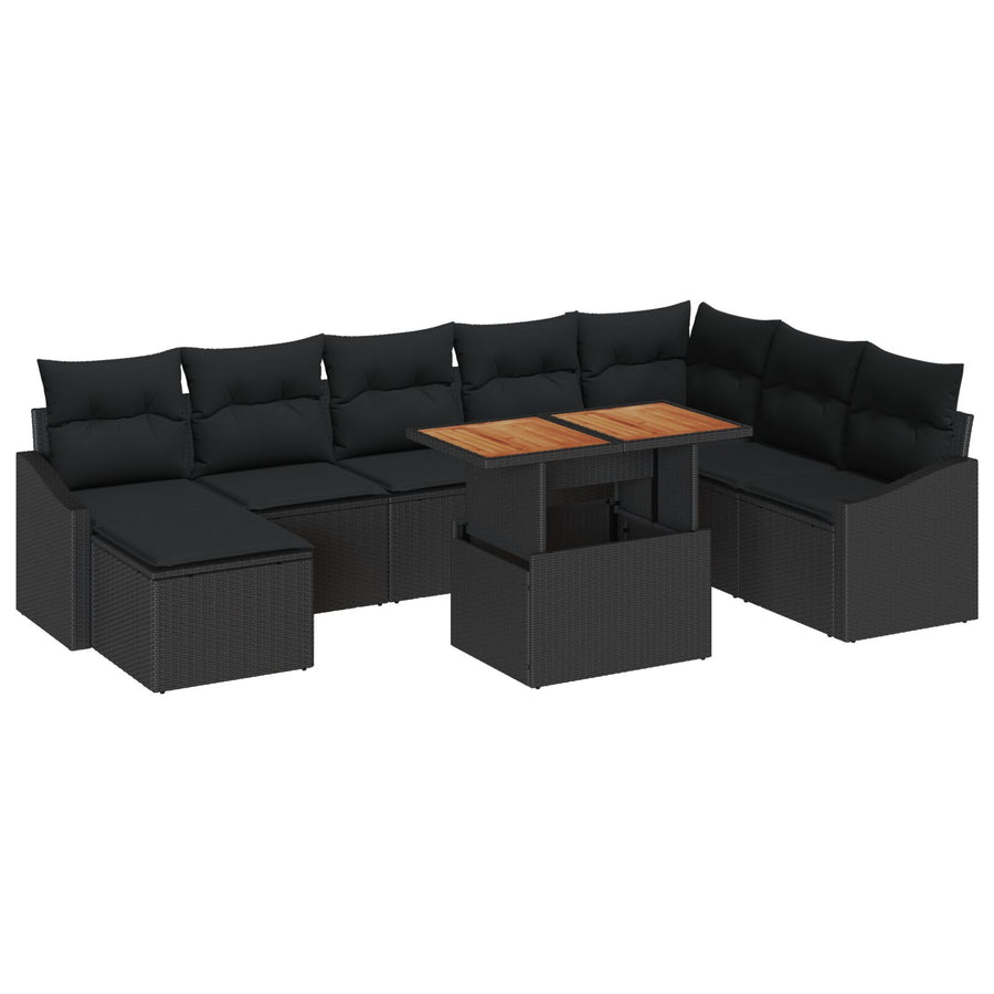 9-Delige Tuin Sofa Set Met Kussens Zwart Poly Rattan