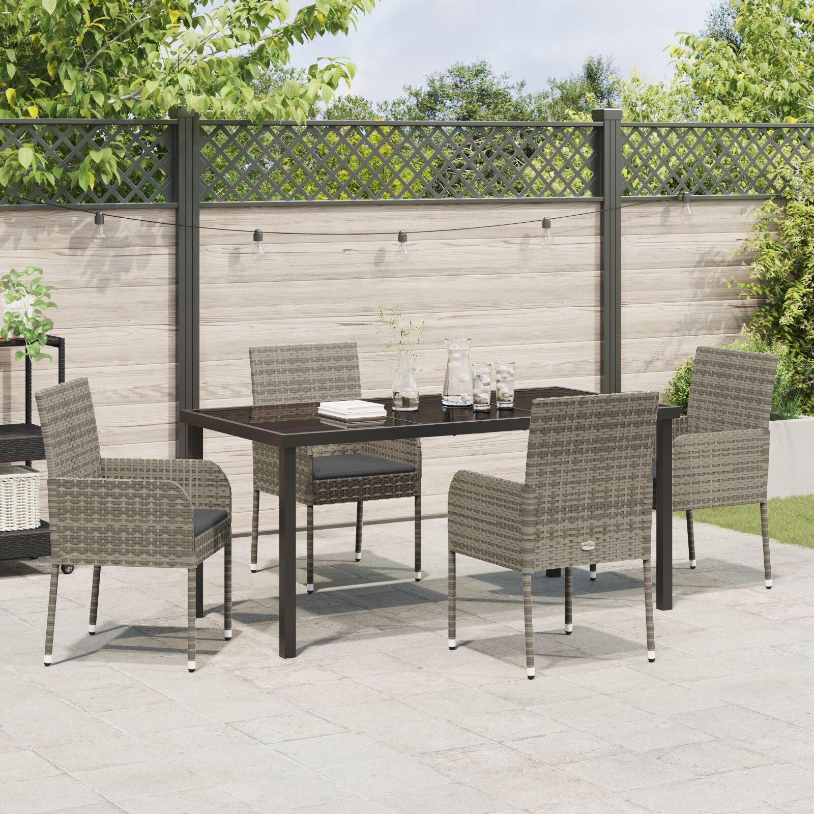 5-Delige Tuinset Met Kussens Grijs Poly Rattan