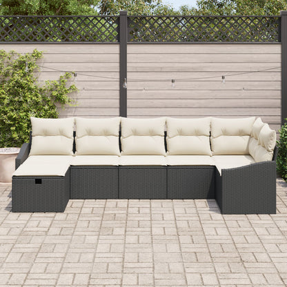 7-Delige Tuinbank Set Met Kussens Zwarte Poly Rattan