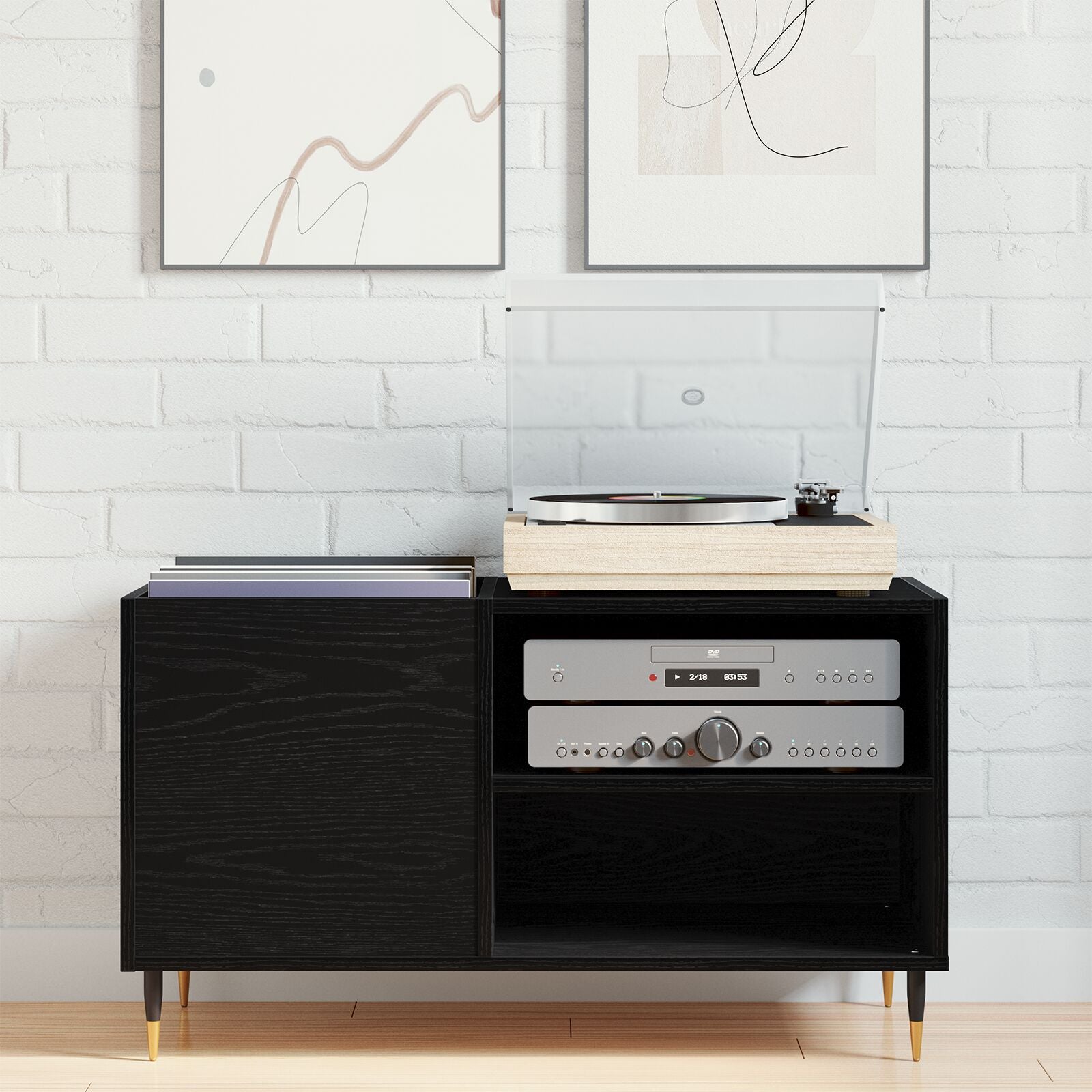 Recordkast 84,5X38X48 Cm Bewerkt Hout Zwart eiken