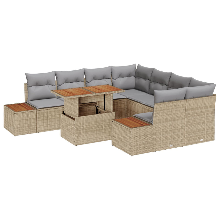 Tuinsalonset Set Van 9 Beige En Grijs Poly Rattan, Polyester