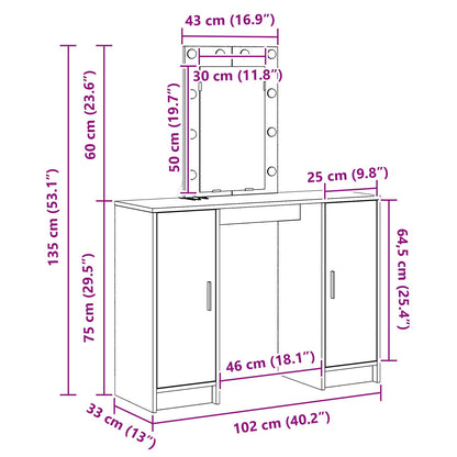Kaptafel Met Led Verlichting Betonnen Grijs 102X33X135 Cm Beton grijs