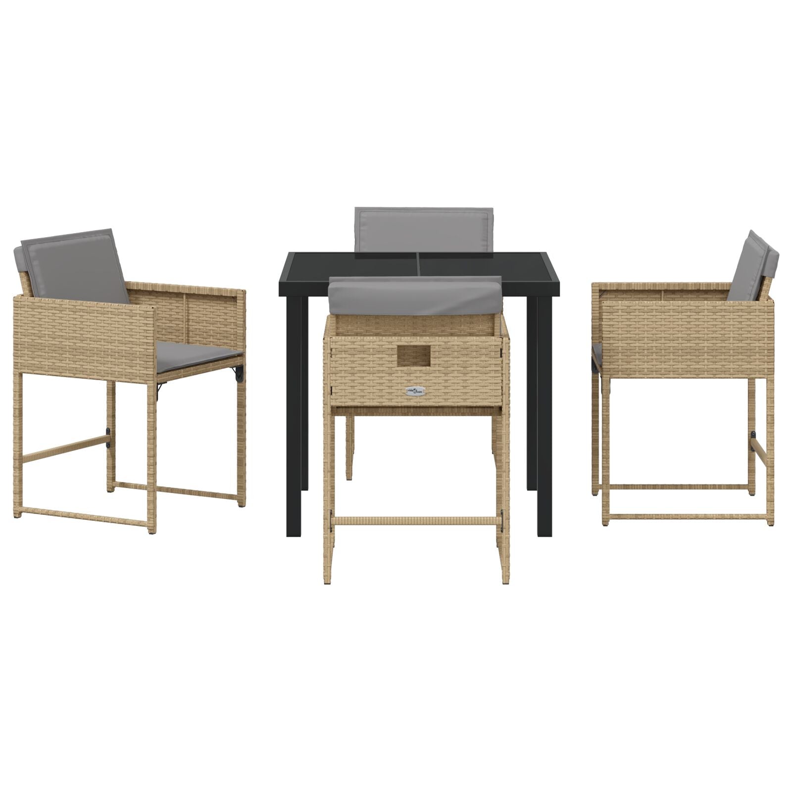 5-Delige Tuin Eetset Met Kussens Beige Poly Rattan