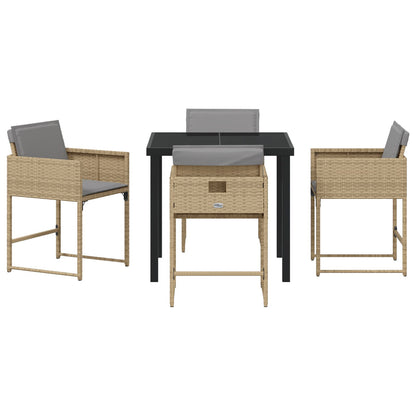 5-Delige Tuin Eetset Met Kussens Beige Poly Rattan