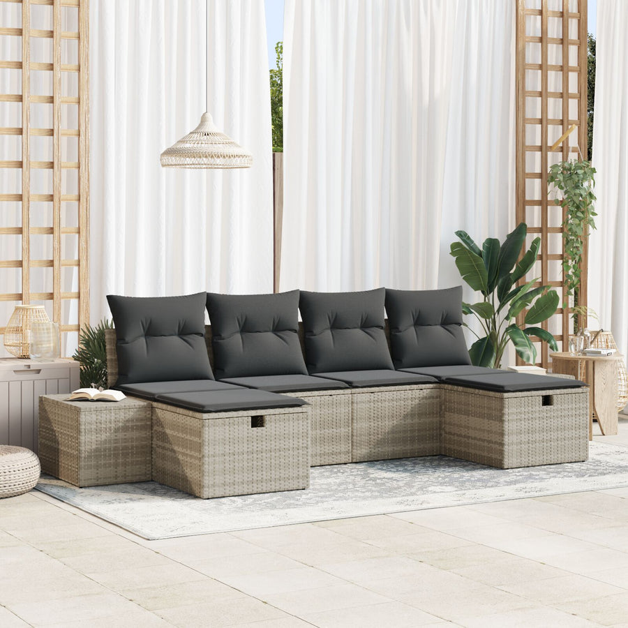 6-Delige Tuinbank Set Met Kussens Lichtgrijs Poly Rattan Wit