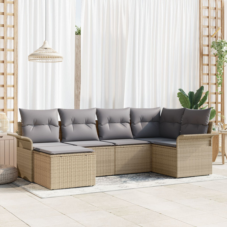 6-Delige Tuin Sofa Set Met Kussens Beige Poly Rattan