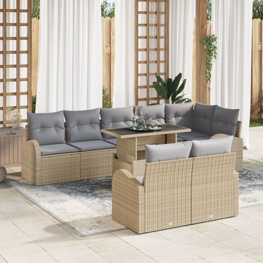 9-Delige Tuinbankset Met Kussens Beige Poly Rattan