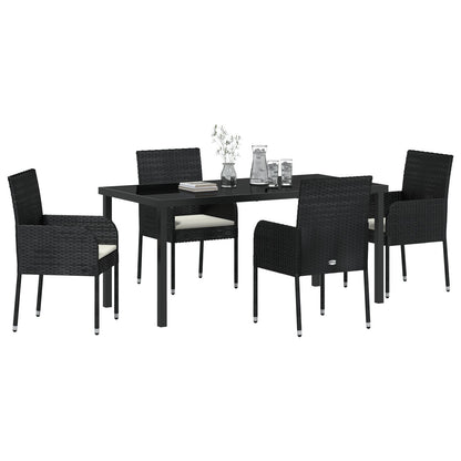 5-Delige Tuin Eetset Met Kussens Zwart Poly Rattan