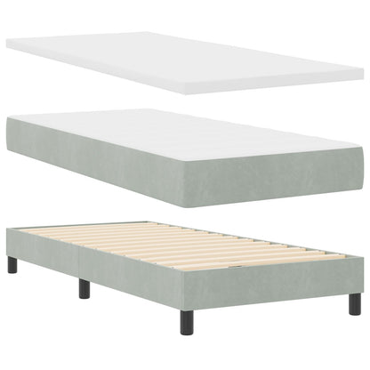 Boxspringbed Met Matras Lichtgrijs Eenpersoons Velours Blauw