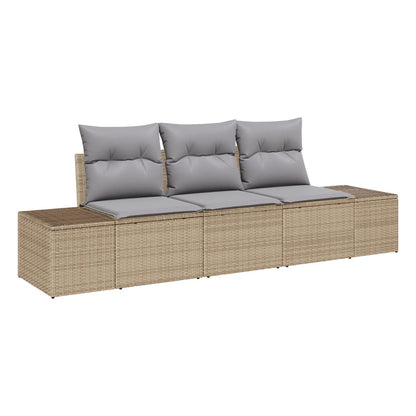 3-Delige Tuin Sofa Set Met Kussens Beige Poly Rattan