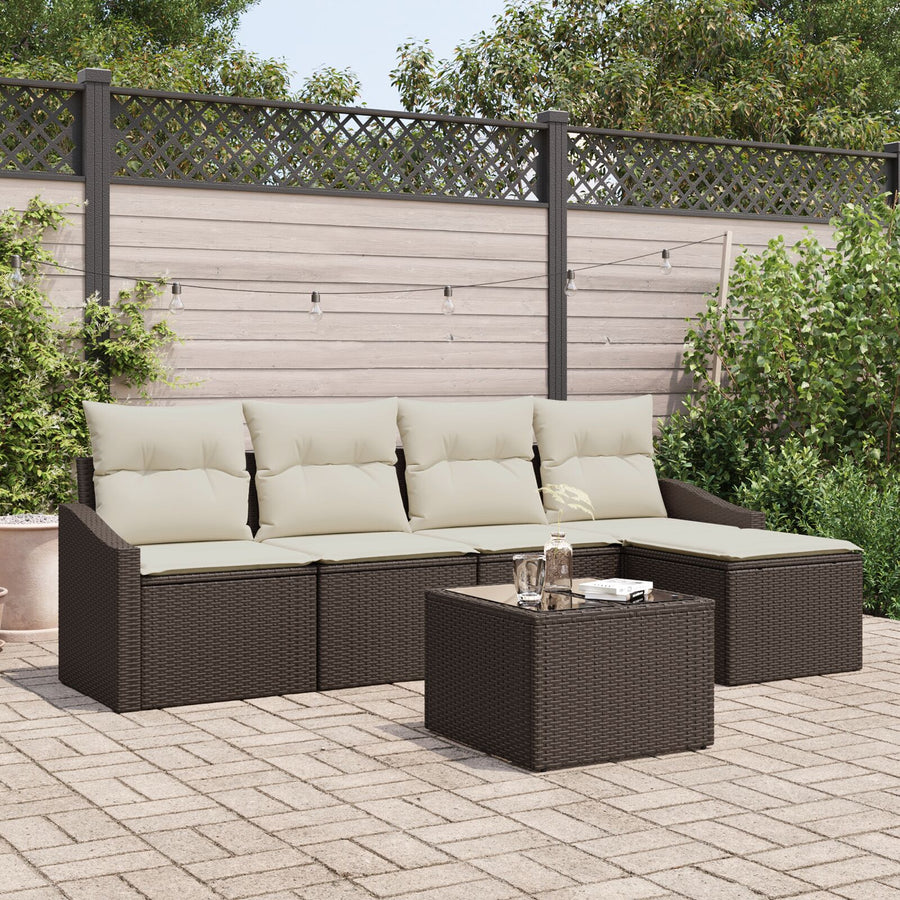 5-Delige Tuin Sofa Set Met Kussens Grijs Poly Rattan
