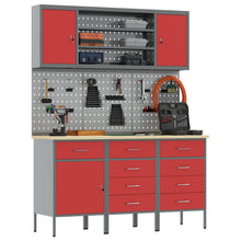 7-Delige Werkbank Set Staal 3x (84/85/85 cm) Rood 4x kast + 4x perforatiepaneel