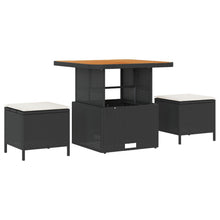 3-Delige Tuin Eetset Met Kussens Poly Rattan Acacia 80 cm Zwart en crème 2 stoelen