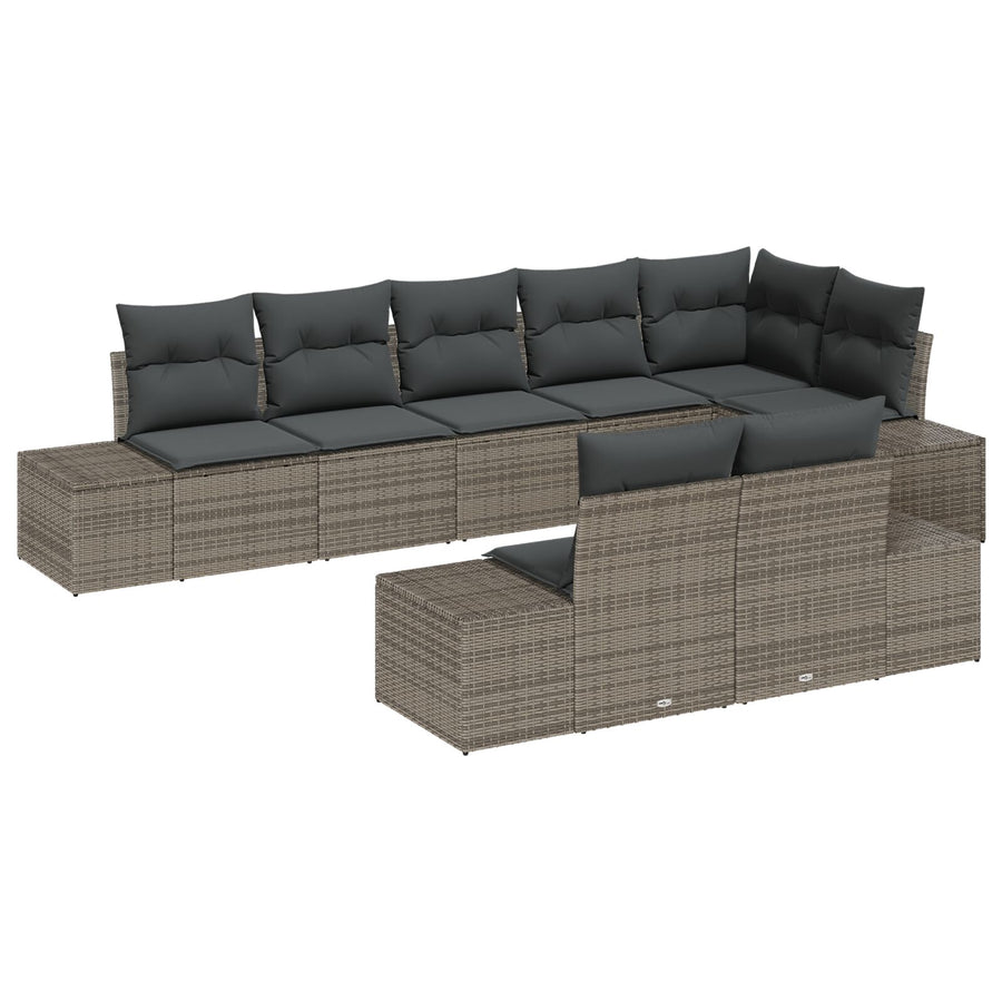 8-Delige Tuin Sofa Set Met Kussens Poly Rattan Grijs zonder tafel