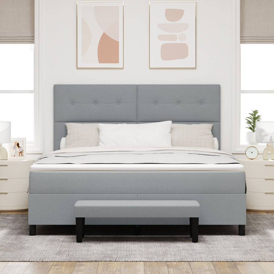 Boxspring Bed Met Matras & Bank Stof Licht Grijs 180 x 200 cm Knop tufted