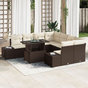 Tuinset poly rattan 9-delig bruin crème