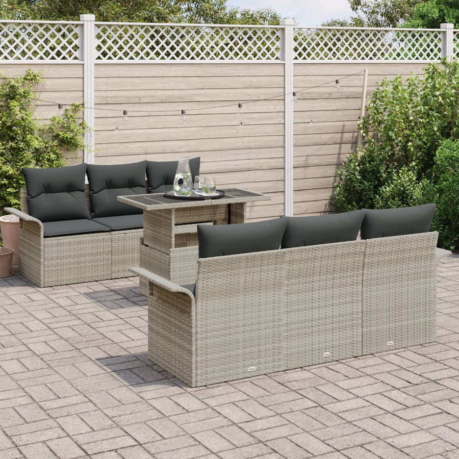 7-Persoons Tuin Sofa Set Met Kussens Lichtgrijs Poly Rattan