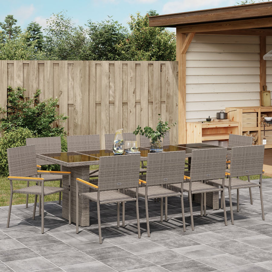 11-Delige Tuin Eettafel Set Grijs Poly Rattan Wit