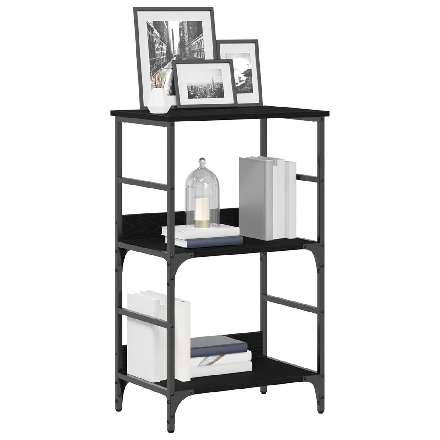 Boekenplank Zwart Eiken 50X33X82 Cm Geëngineerd Hout En Staal