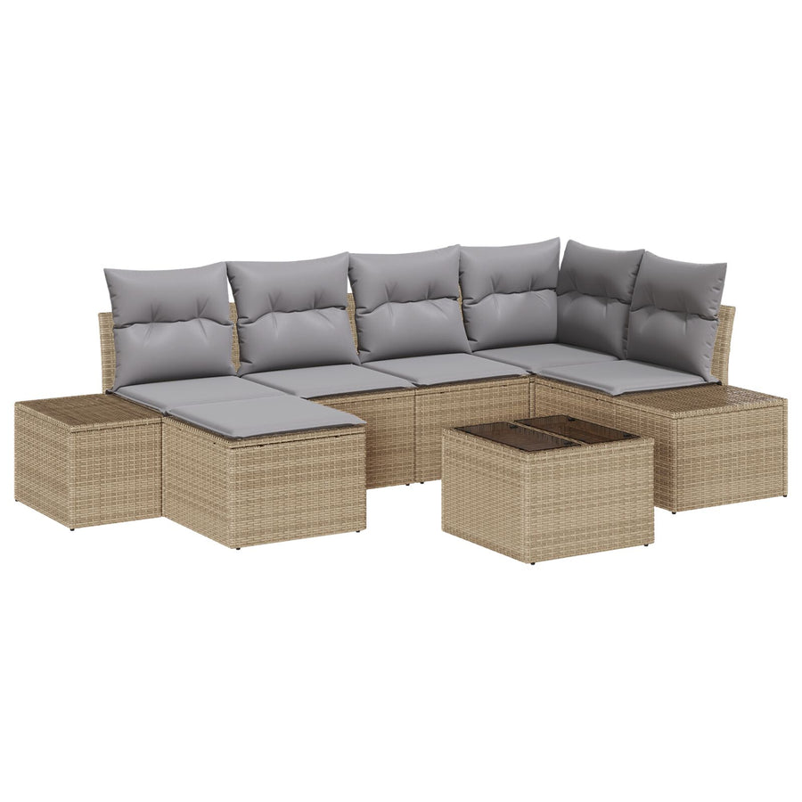 7-Delige Tuinbankset Met Kussens Zwart Poly Rattan
