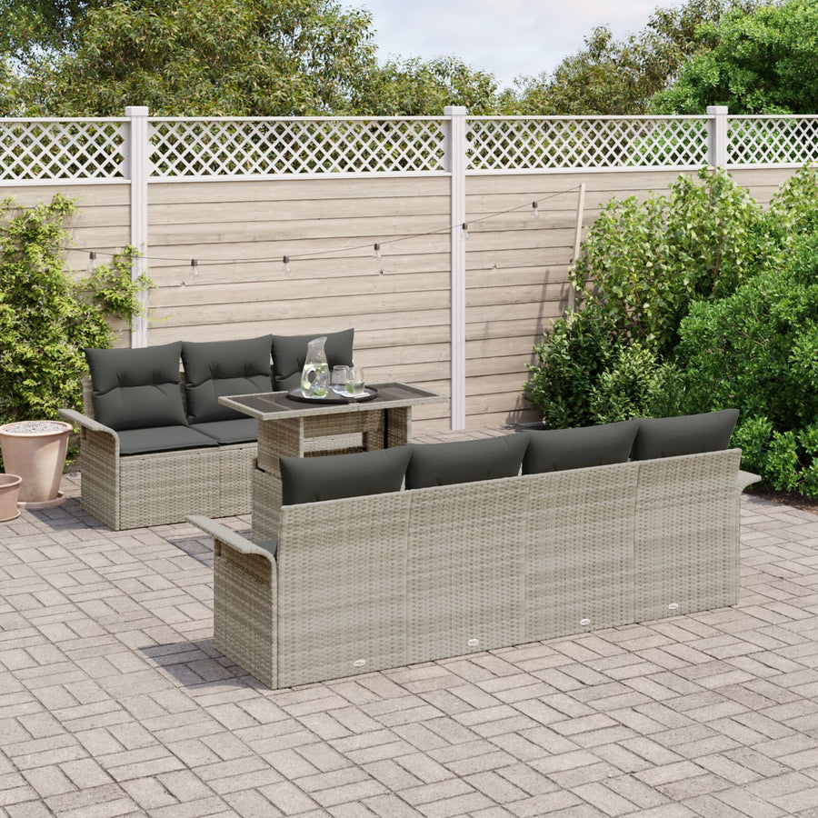8-Delige Tuin Sofa Set Met Kussens Lichtgrijs Poly Rattan